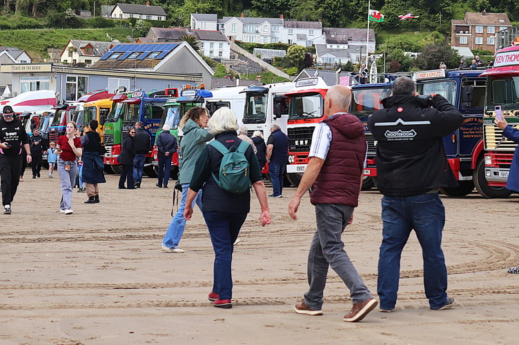 Classic trucks line up on Pendine Beach