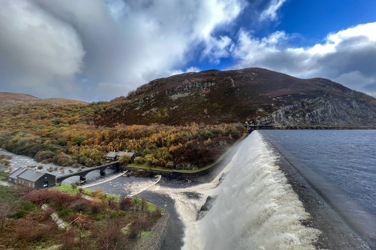 Caban Coch Dam looking down on Elan Valley Visitor Centre