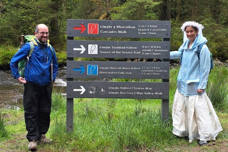 Josh Roderick and his mother Rachel Freeman set off at the start of the 136-mile Wye Valley Walk