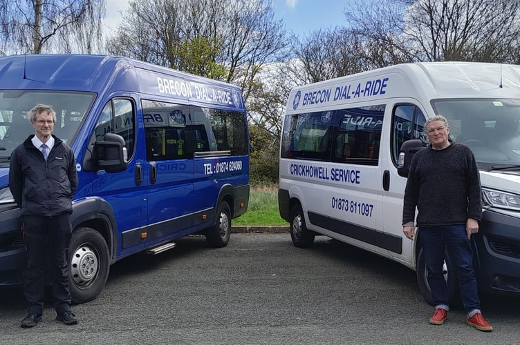 Brecon Dial-A-Ride trustees and volunteer drivers David and Mark with the new vehicles