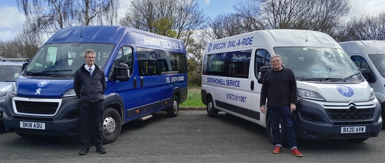 Brecon Dial-A-Ride trustees and volunteer drivers David and Mark with the new vehicles