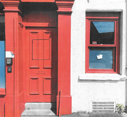 Proposed location for a defibrillator at 9 Castle Street, Brecon, where the unit would be mounted on a blocked-up former doorway