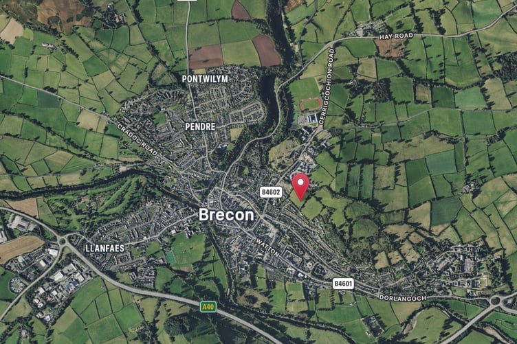 Map showing the site of the proposed 30-home development at land north of Camden Crescent, Brecon