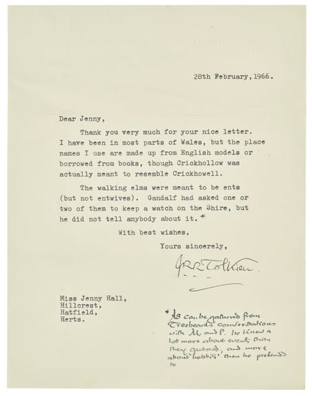 A typed and signed 1966 letter from J.R.R. Tolkien