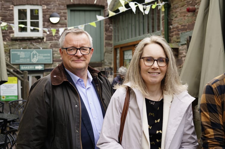 County Councillor William Powell of Talgarth and the Consul General of Ireland, Cardiff Denise McQuade at Trigg's Cafe.