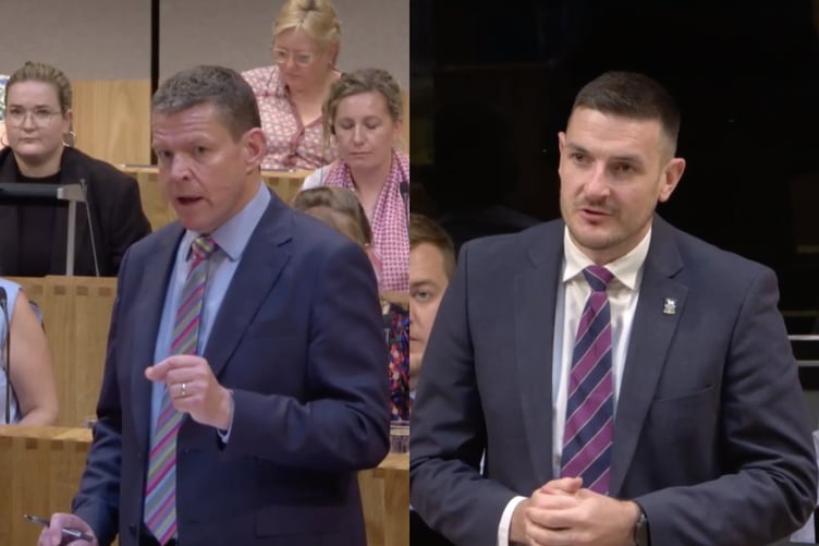 Brycheiniog Tawe Nedd MS James Evans questions First Minister Rhun ap Iorwerth in the Senedd over NHS waiting list funding for Powys