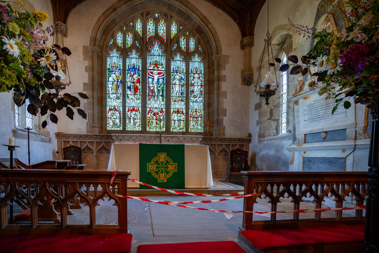 The cordoned-off chancel at St Stephen’s Church, Old Radnor, where the Lewis Monument has been roped off amid safety concerns over its condition