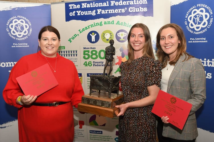 Sennybridge YFC’s Mace Debating team members celebrate with the trophy after winning the competition at the Stafford National YFC Finals, minus Libby and Sam