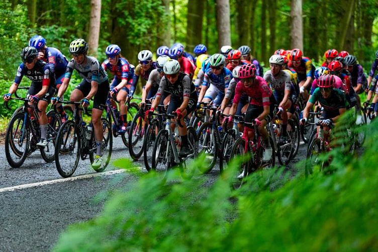 Picture by Olly Hassell/SWpix.com - 07/06/2025 - Cycling - UCI Women's World Tour - 2025 Lloyds Tour of Britain Women - Stage 3: The Scottish Borders Stage, Kelso - Kristen Faulkner (EF Education-Oatly), Nina Berton (EF Education-Oatly), Dominika WÅodarczyk (UAE Team ADQ)