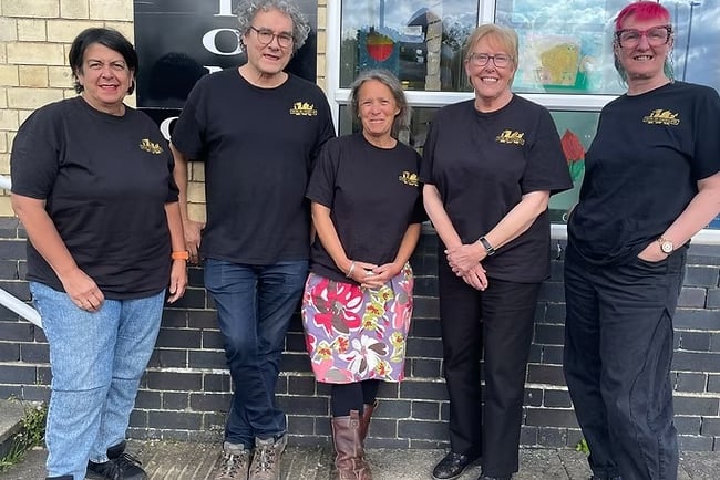 Left to right: Here Be Dragons committee members Denise Harrison, Geraint Edwards, Sarah Hill, Carol Frewin and Jane Mason