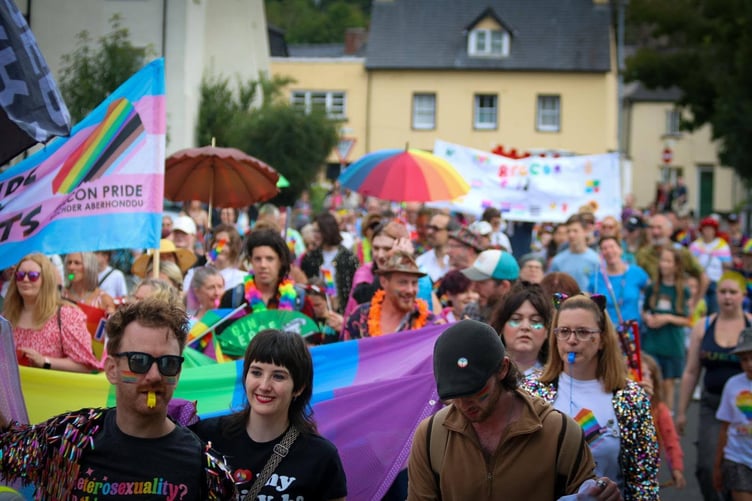 Crowds take part in last year's Brecon Pride