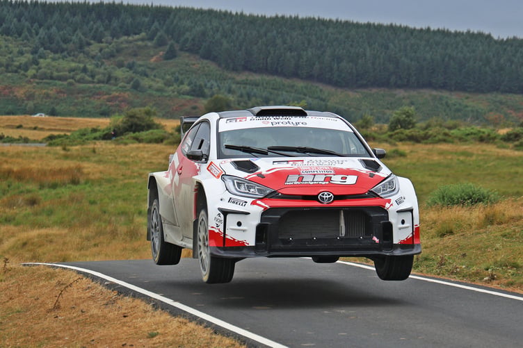 Pritchard and Clarke push hard on the demanding Epynt roads