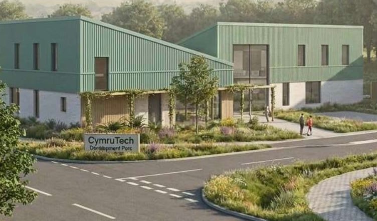A graphic showing how the Cymru Tech Park in Newtown could look