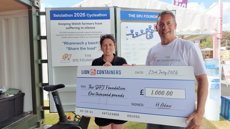 A charity cycle challenge at the Royal Welsh Show has raised £1,000 for The DPJ Foundation