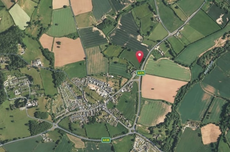 A graphic showing the location of the Caemawdy site in relation to Bronllys
