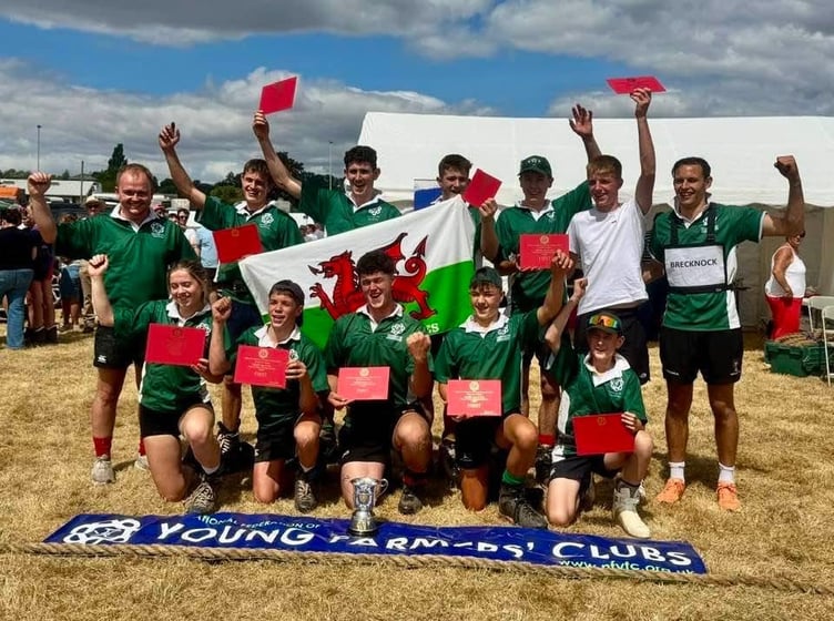 Trecastle YFC’s junior tug of war team celebrate after being crowned national champions