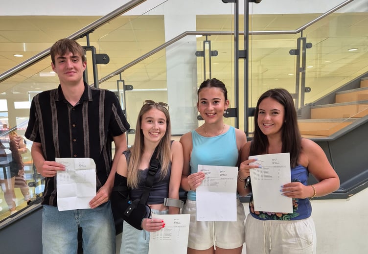 Brecon High School students celebrate after receiving their A-level results