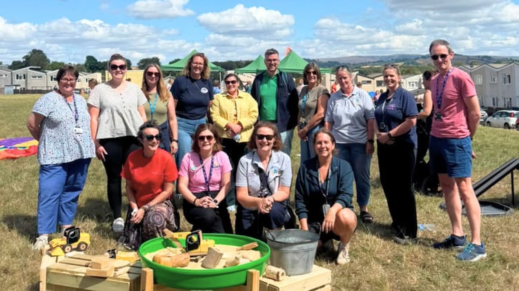 Councillor Matthew Dorrance at Brecon Play Pod with council staff who delivered the National Play Day session.