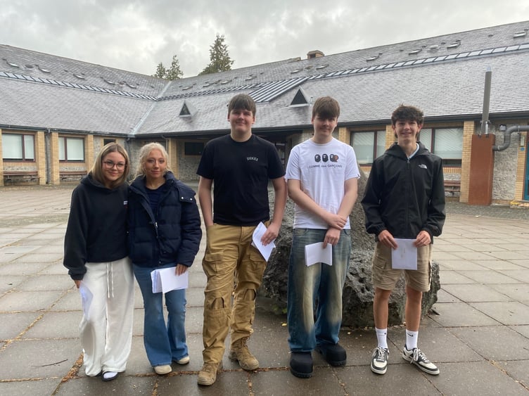 Pupils at Ysgol Calon Cymru receiving their GCSE results this morning