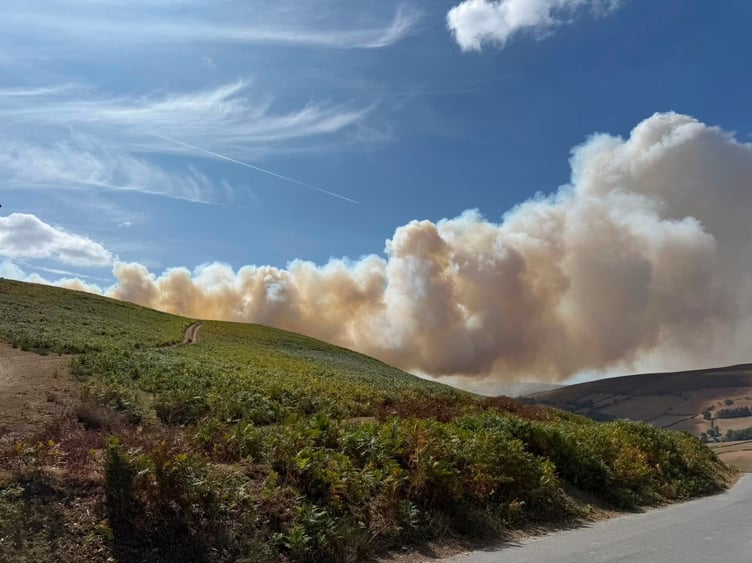 Smoke from the wildfire near Glascwm, pictured on Monday