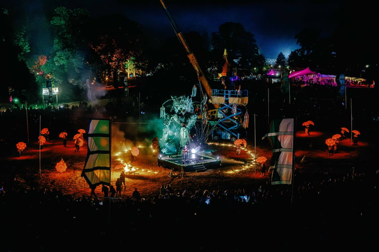 Green Man Festival’s closing ceremony at the Glanusk Estate. The effigy was not set alight this year due to wildfire risks