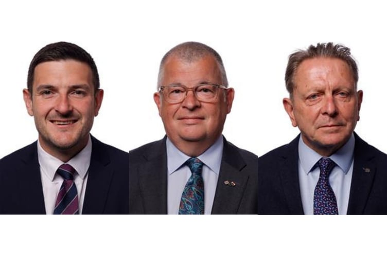 Reform UK's James Evans MS, Iain McIntosh MS and David Mills MS