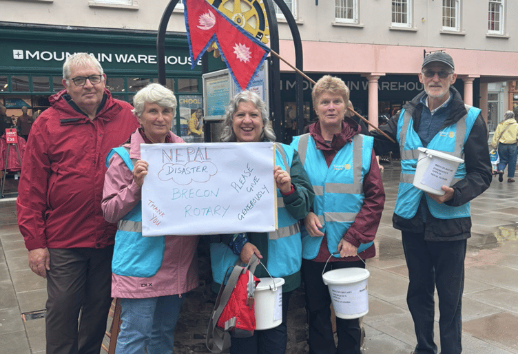 Left to right: Mike Evans, Ann Mathias, Hayley Ridge-Evans, Carol Herbert and Roger Rees collecting for the Nepal relief fund