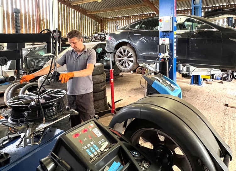 The new equipment being used by Arvydas Kazlauskas at EV Sales and Repairs in Brecon