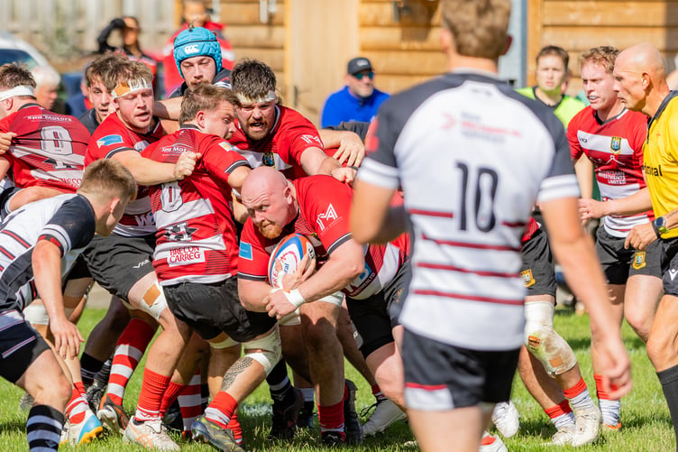 Henry Hibbs crashes over for the first of his two tries
