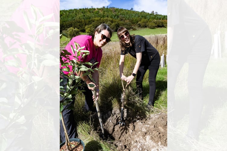 Lyndsay Griffiths and Jacqui Rae plant a tree