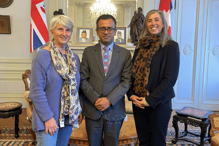 Ann Mathias, chair of the Brecon Dhampus Twinning Association, and Brecon town clerk Fiona Williams recently visited the Nepalese Embassy in London to discuss funds raised for Nepal’s Disaster Fund