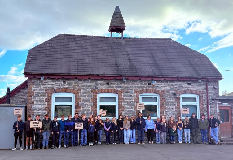 Former pupils and supporters gathered in Gladestry to show their support for the village school, which first opened in 1877