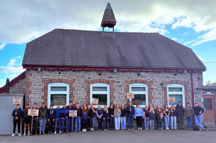Former pupils and supporters gathered in Gladestry to show their support for the village school, which first opened in 1877