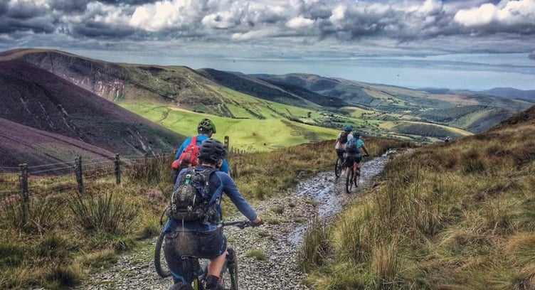 Cyclists on the Glyndŵr Way in Powys