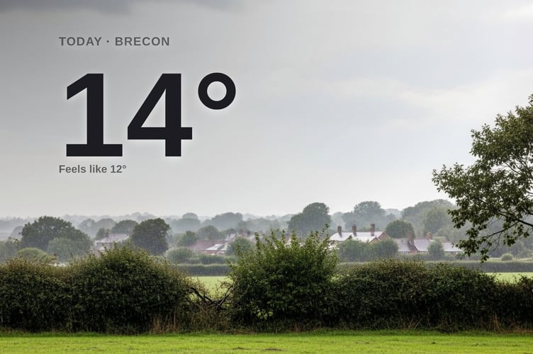 Brecon weather: rainy Wednesday with rain expected and a high of 14°C